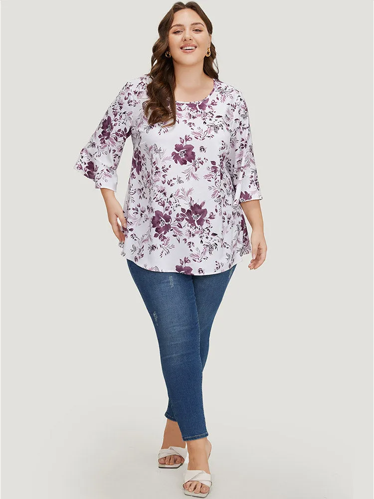 Floral Print Bell Sleeve Crew Neck Blouse sold by Bloomchic product image thumbnail 5