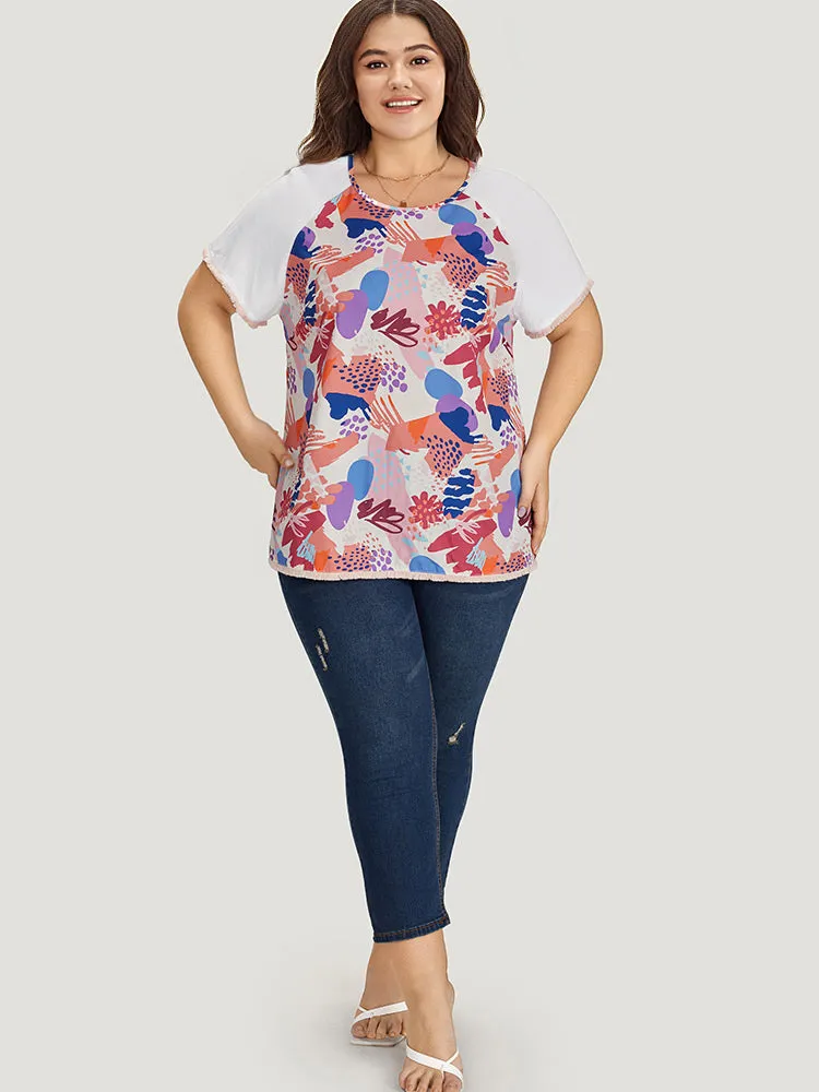 Graffiti Print Raw Hem Patchwork Raglan Sleeve Blouse sold by Bloomchic product image thumbnail 5