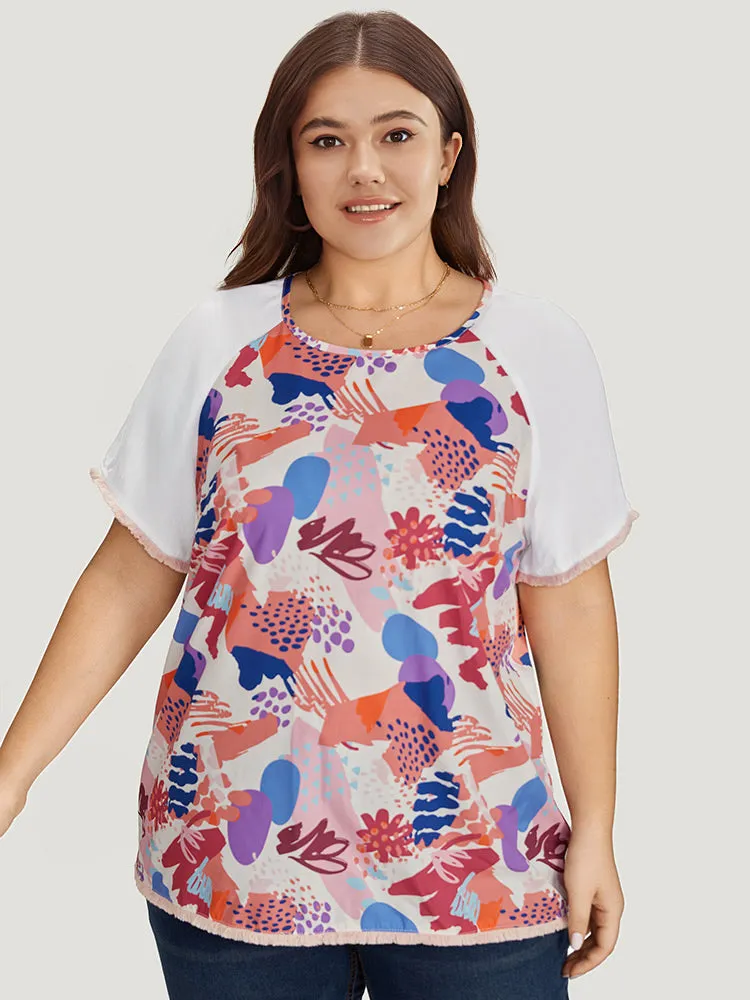 Graffiti Print Raw Hem Patchwork Raglan Sleeve Blouse sold by Bloomchic product image thumbnail 4