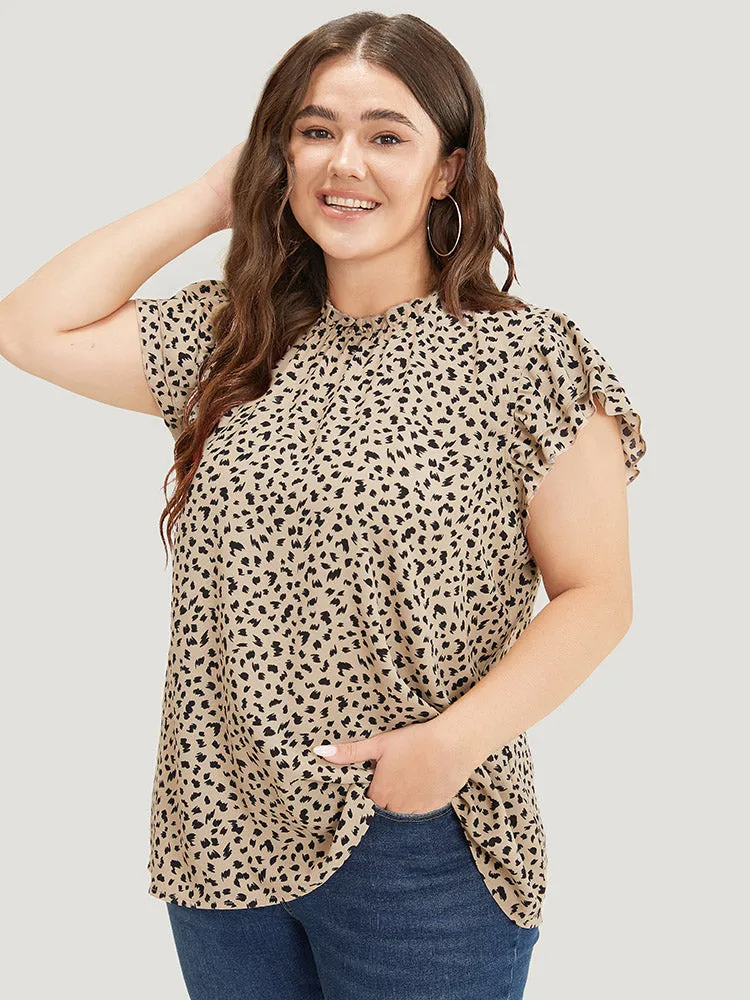 Allover Print Mock Neck Ruffle Layered Sleeve Blouse sold by Bloomchic product image thumbnail 2