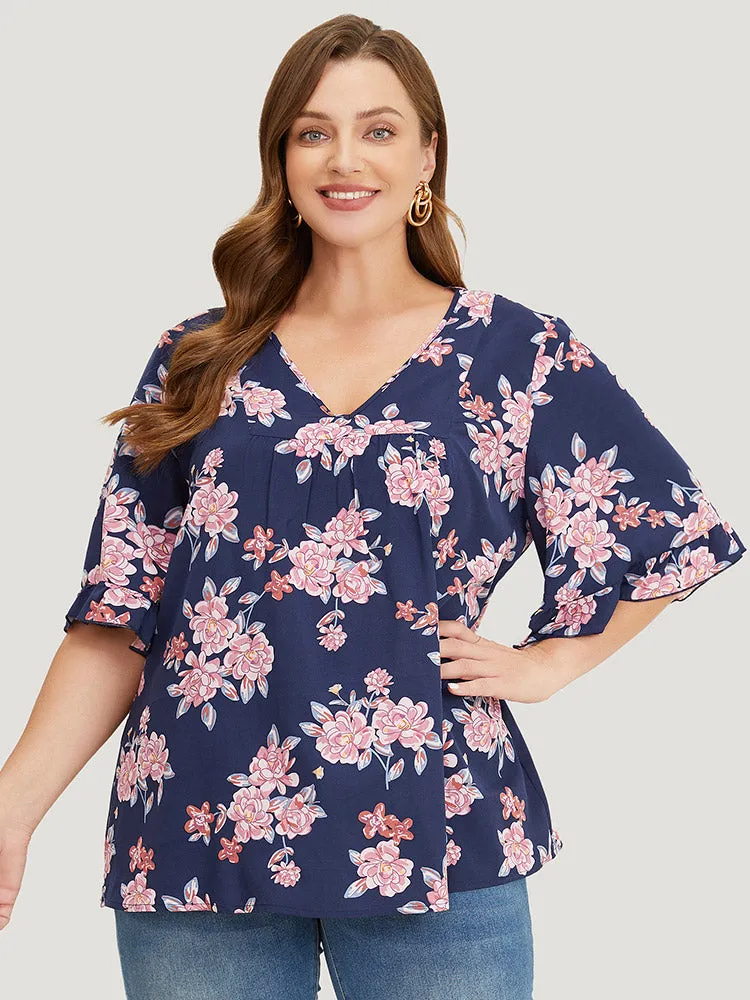 Floral Printed Gathered Ruffle Sleeve Blouse sold by Bloomchic product image thumbnail 3