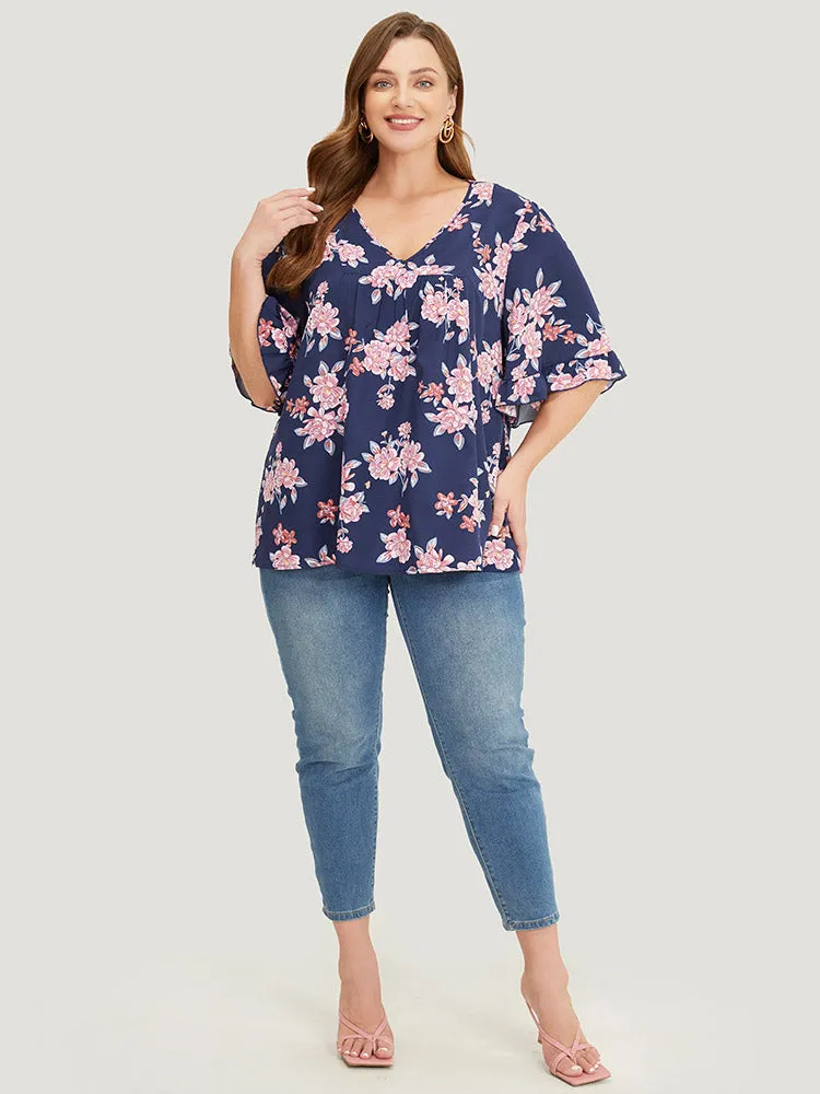 Floral Printed Gathered Ruffle Sleeve Blouse sold by Bloomchic product image thumbnail 5