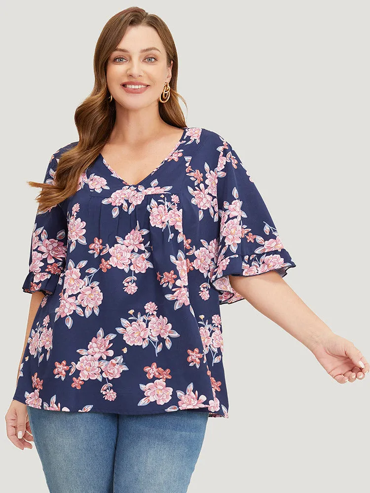Floral Printed Gathered Ruffle Sleeve Blouse sold by Bloomchic product image thumbnail 2