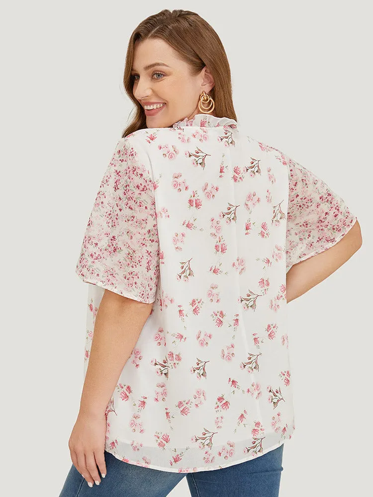 Ditsy Floral Patchwork Frill Trim Tie Neck Blouse sold by Bloomchic product image thumbnail 5