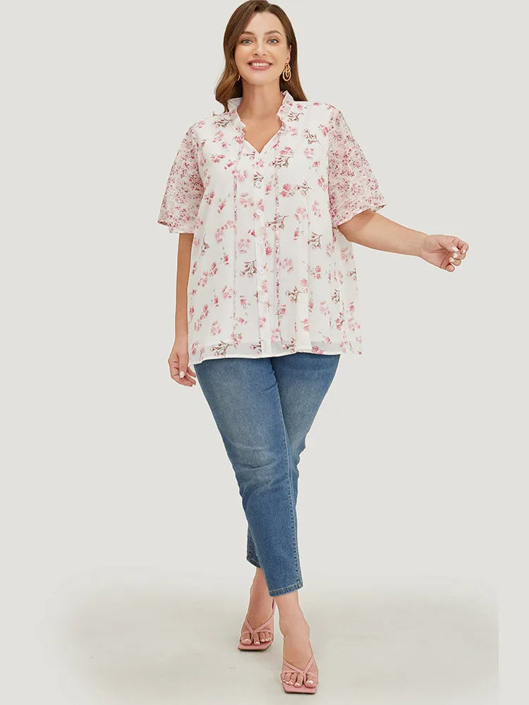Ditsy Floral Patchwork Frill Trim Tie Neck Blouse sold by Bloomchic product image thumbnail 4