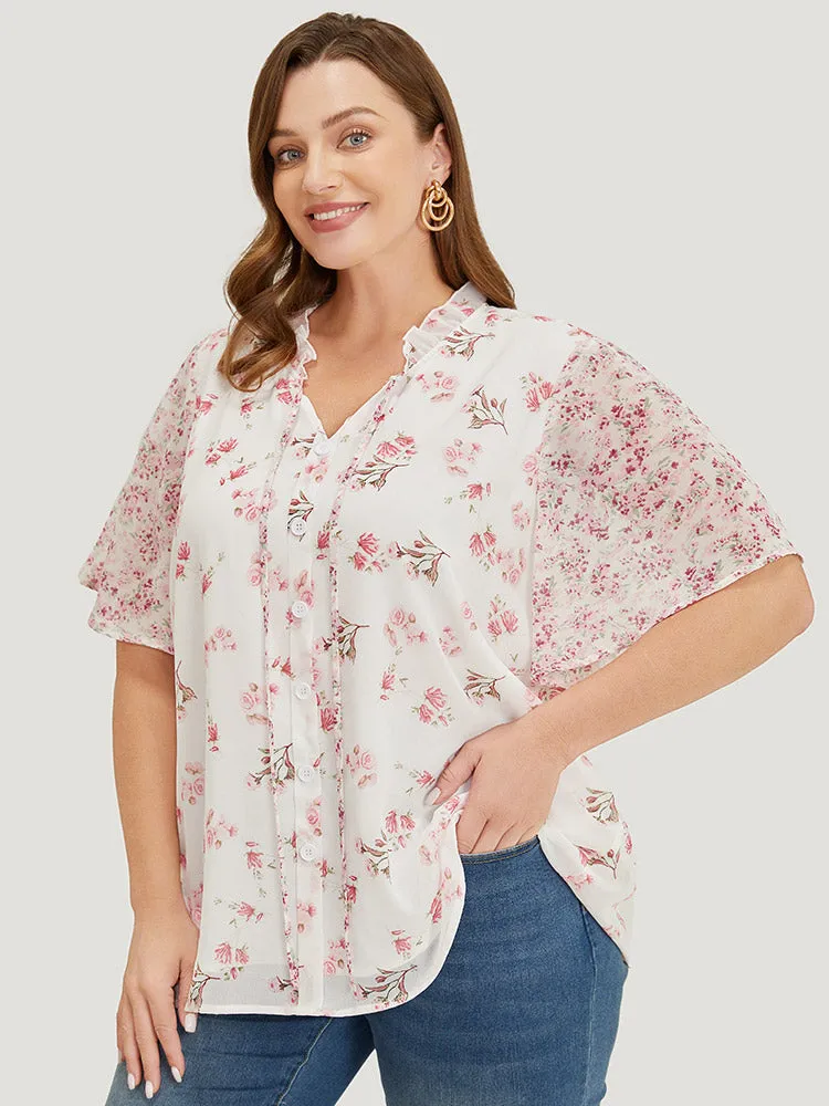 Ditsy Floral Patchwork Frill Trim Tie Neck Blouse sold by Bloomchic product image thumbnail 3