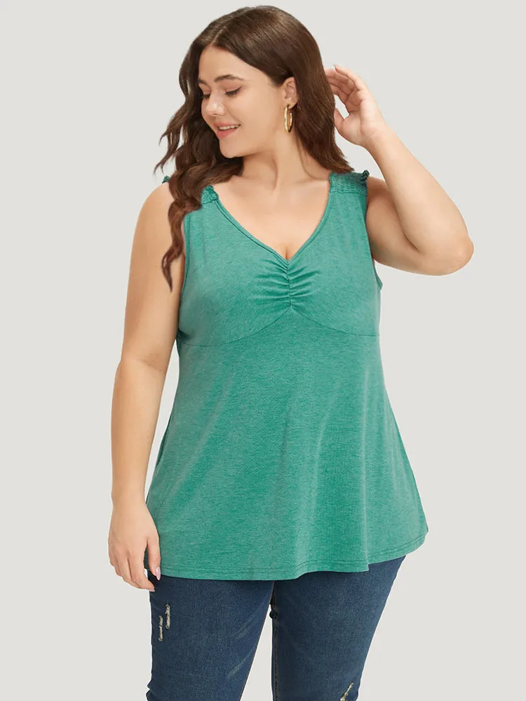 Plain V Neck Ruched Shirred Tank Top sold by Bloomchic product image thumbnail 5