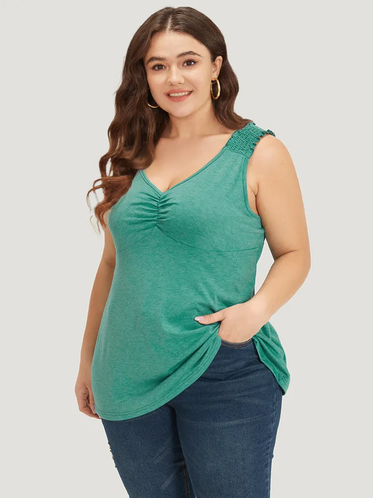 Plain V Neck Ruched Shirred Tank Top sold by Bloomchic product image thumbnail 3