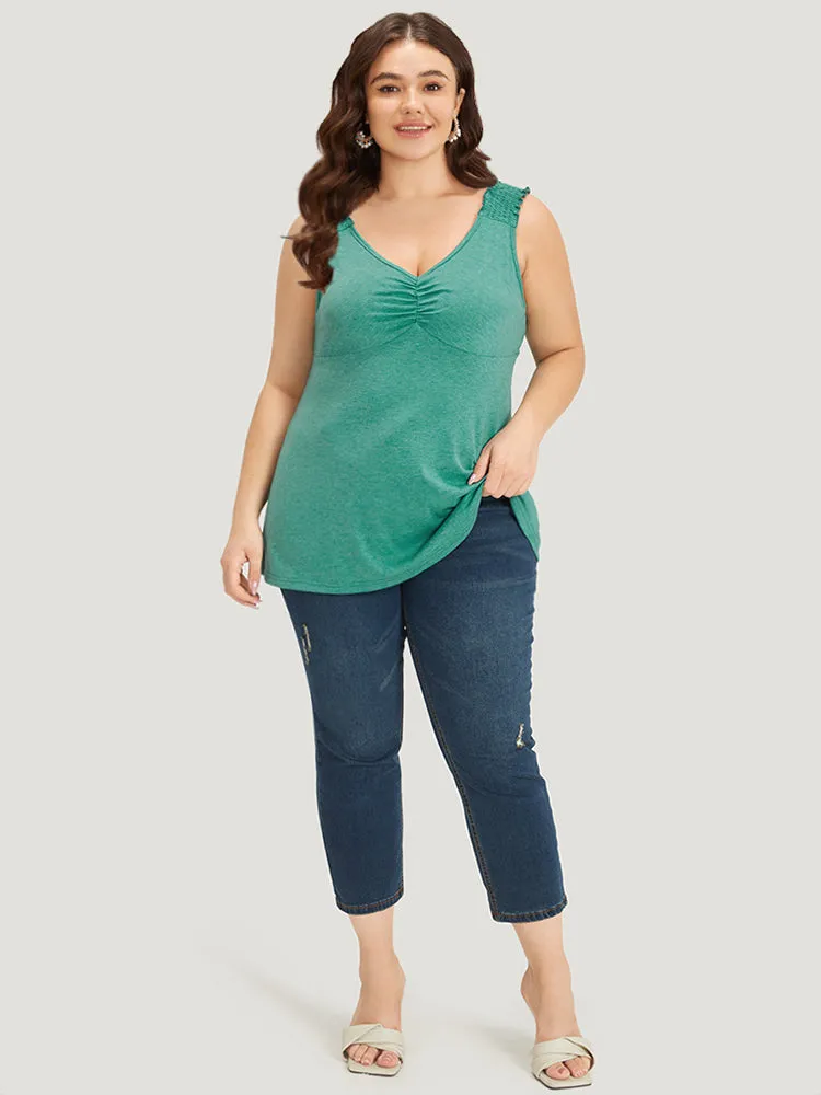 Plain V Neck Ruched Shirred Tank Top sold by Bloomchic product image thumbnail 4