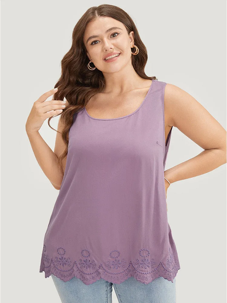 Plain Embroidered Scalloped Trim Tank Top sold by Bloomchic