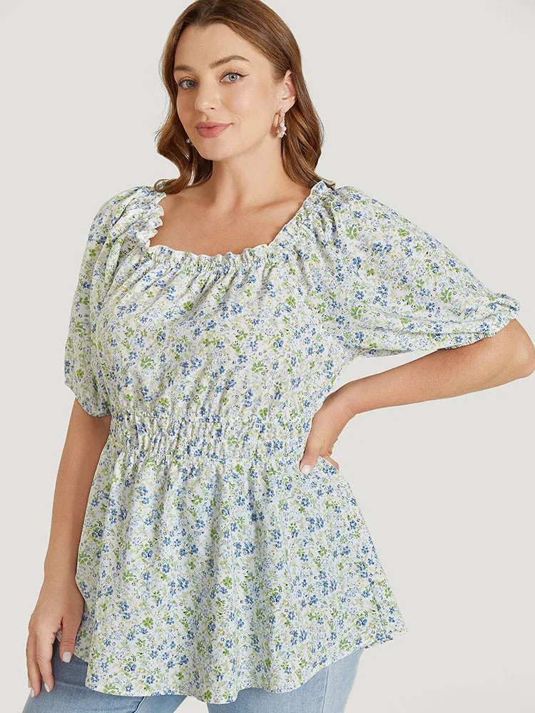 Ditsy Floral Puff Sleeve Frill Trim Elastic Waist Blouse sold by Bloomchic product image thumbnail 3