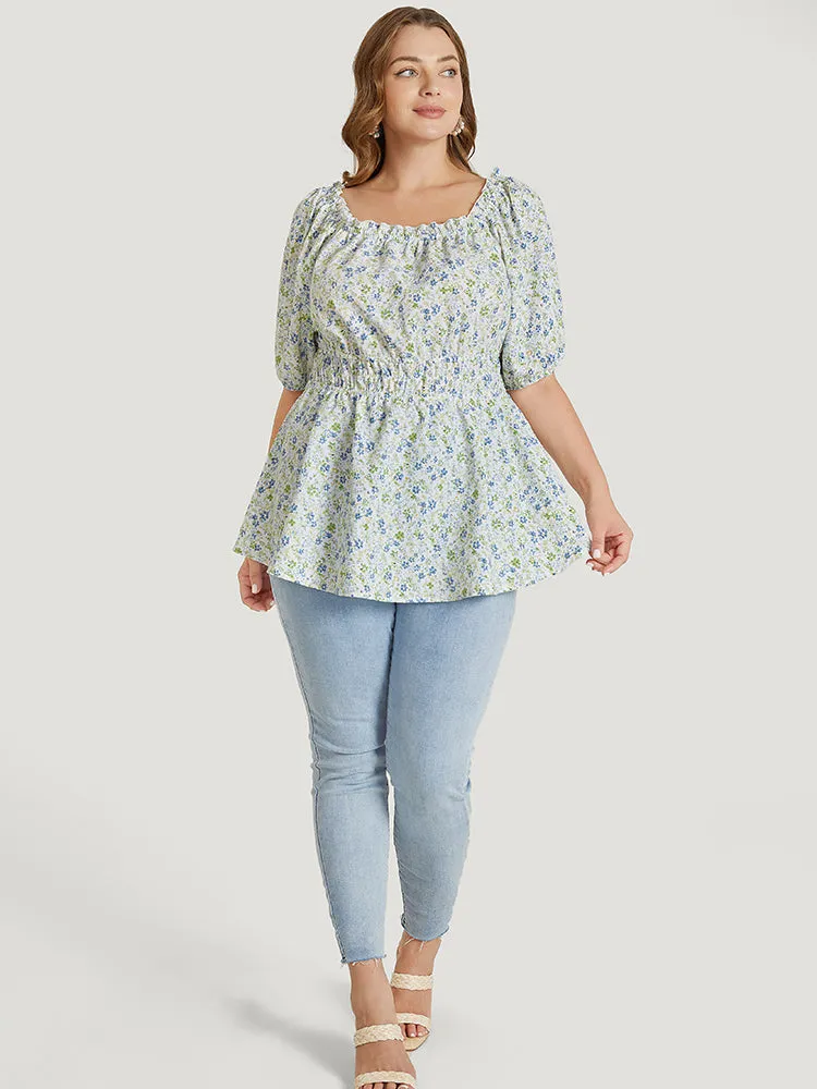 Ditsy Floral Puff Sleeve Frill Trim Elastic Waist Blouse sold by Bloomchic product image thumbnail 4