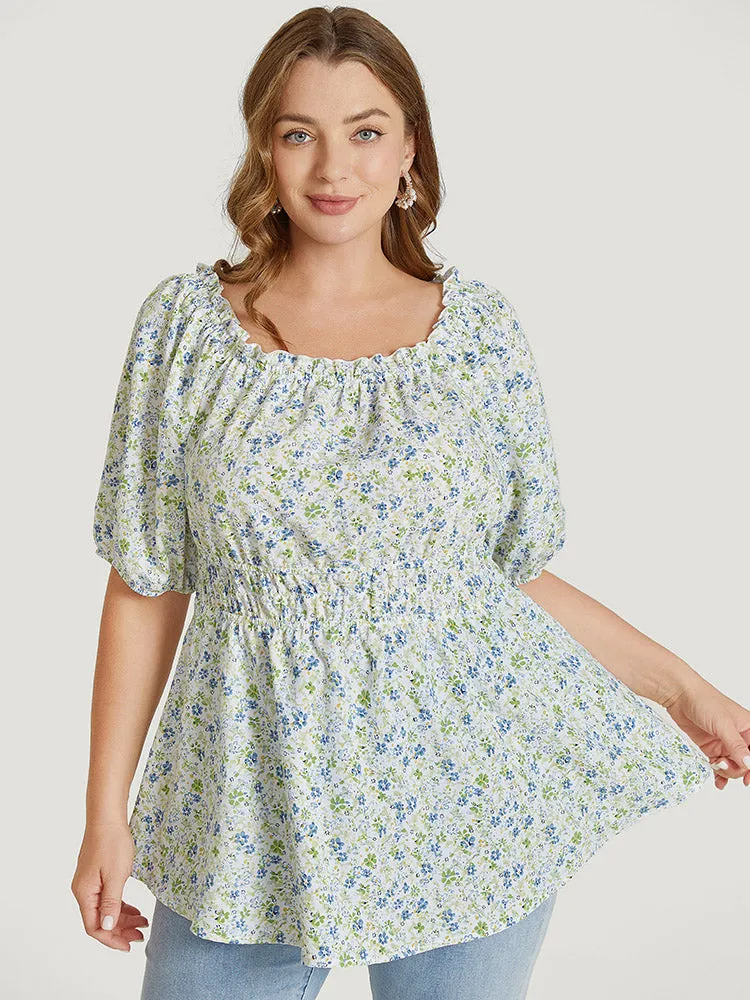 Ditsy Floral Puff Sleeve Frill Trim Elastic Waist Blouse sold by Bloomchic product image thumbnail 2