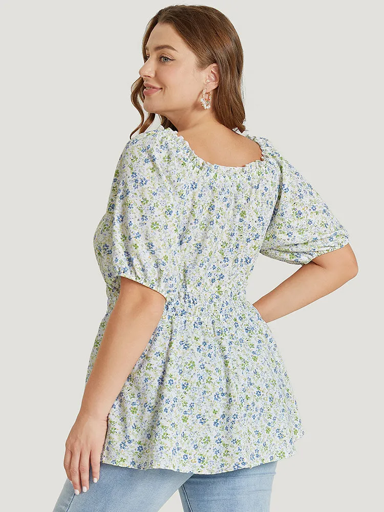 Ditsy Floral Puff Sleeve Frill Trim Elastic Waist Blouse sold by Bloomchic product image thumbnail 5