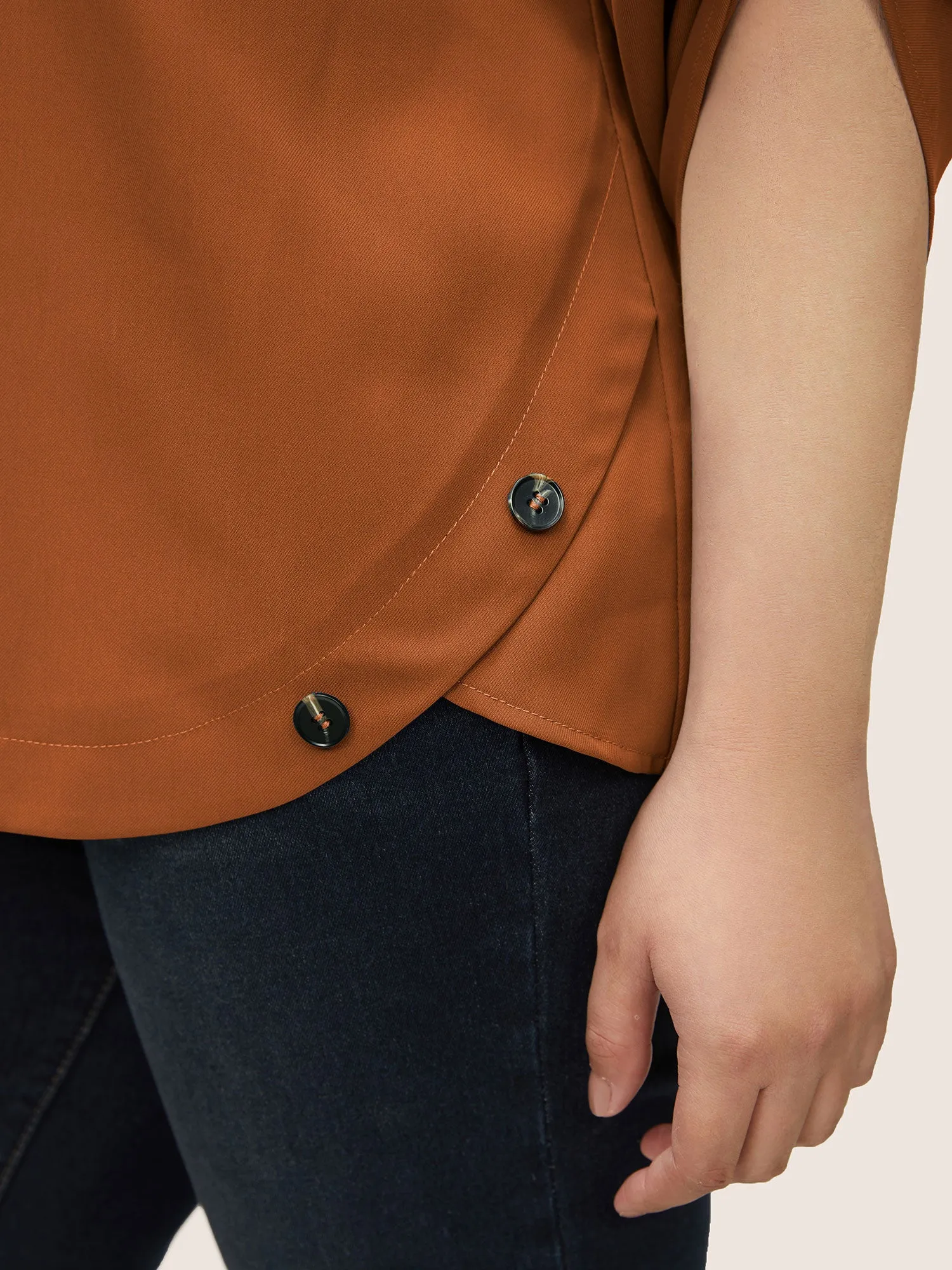 Anti-Wrinkle Button Detail Curved Hem Tab Sleeve Blouse sold by Bloomchic product image thumbnail 4