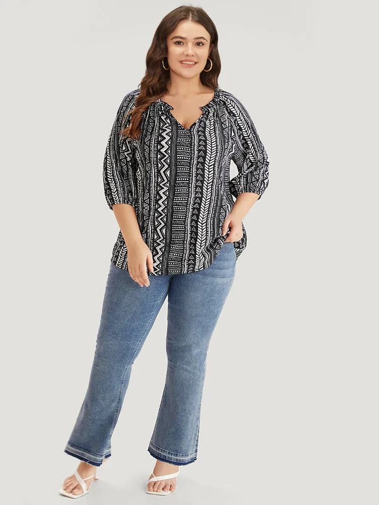 Boho Print Frill Trim Raglan Sleeve Elastic Cuffs Blouse sold by Bloomchic product image thumbnail 2