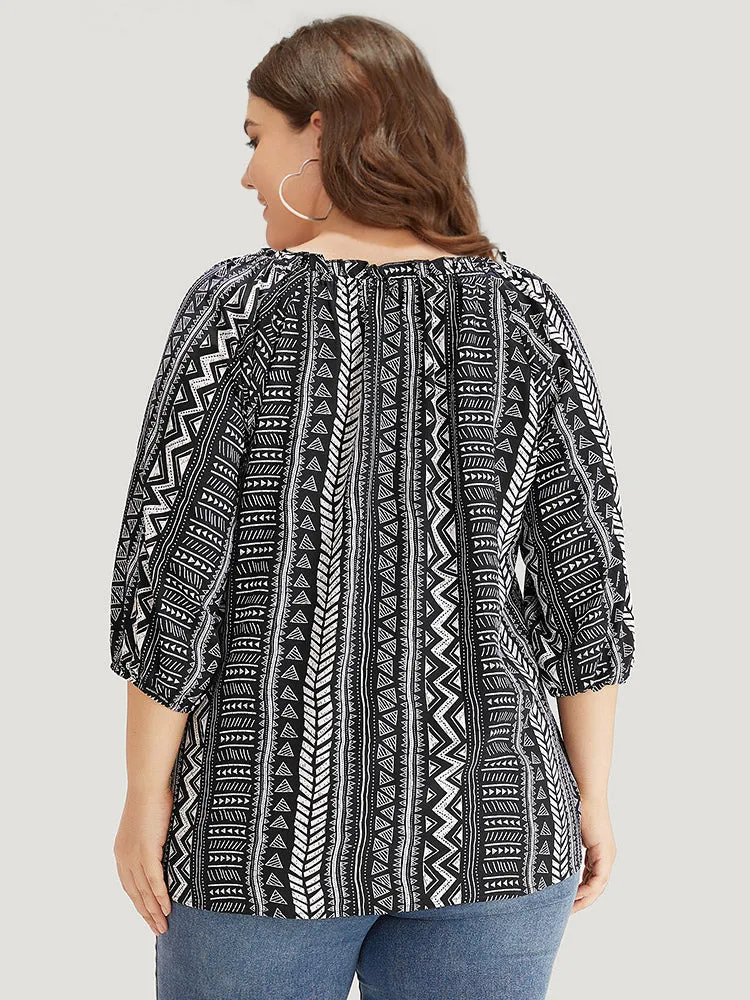 Boho Print Frill Trim Raglan Sleeve Elastic Cuffs Blouse sold by Bloomchic product image thumbnail 3