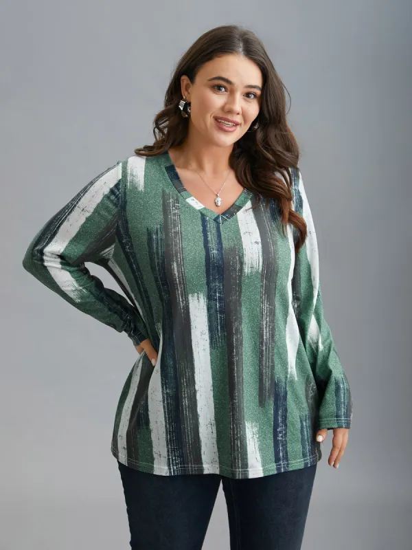 Abstract Print V-Neck Fitted T-Shirt sold by Bloomchic