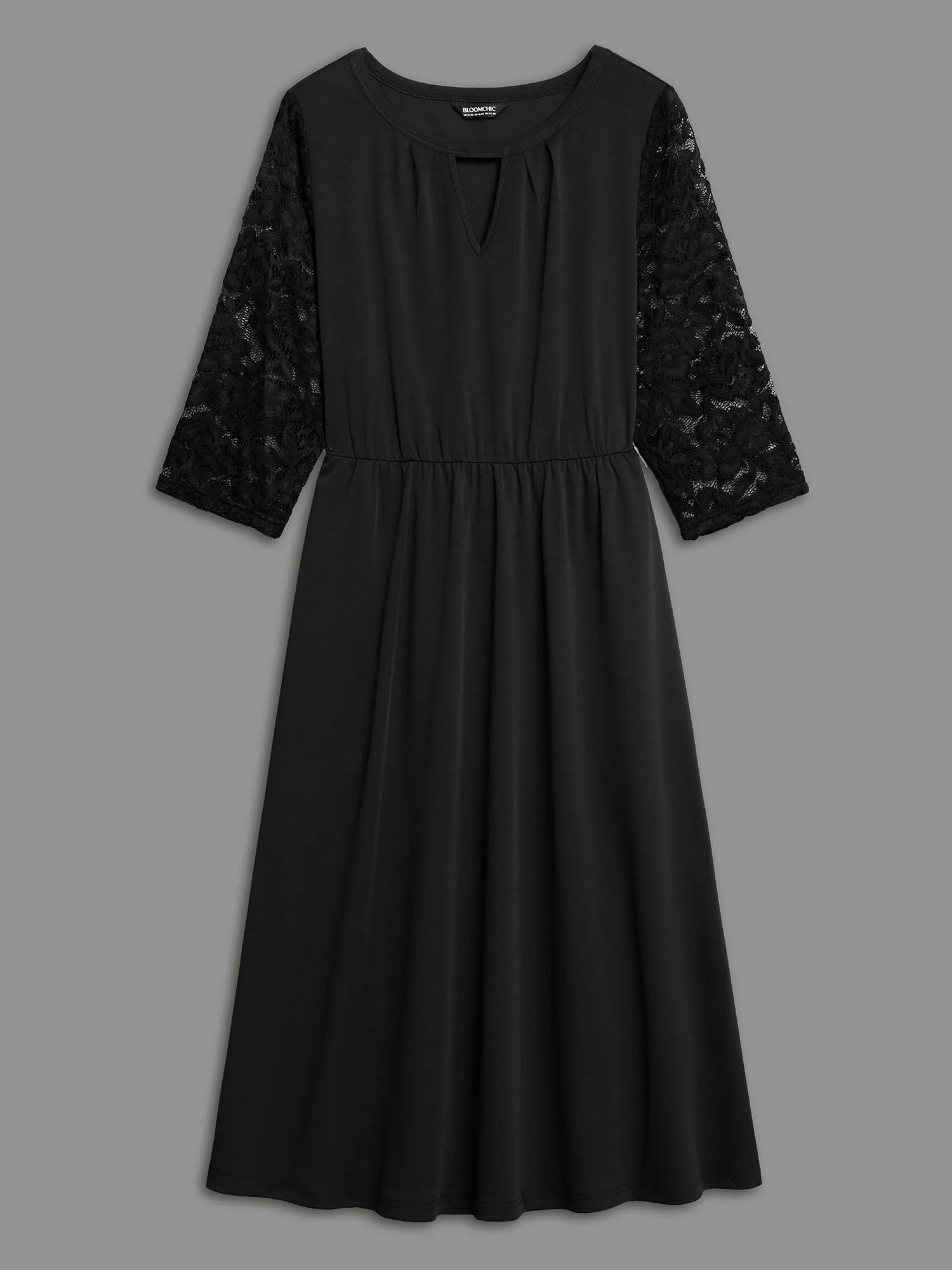 Neck Cut-Out Lace Stretchy-Waist Midi Dress sold by Bloomchic product image thumbnail 5