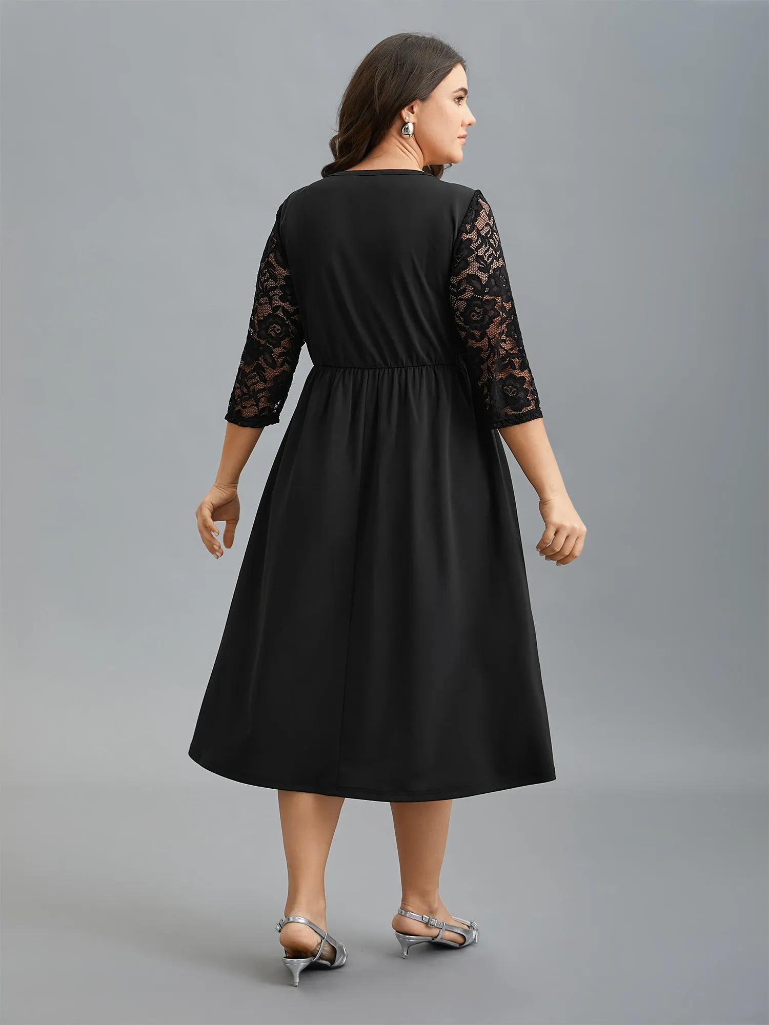 Neck Cut-Out Lace Stretchy-Waist Midi Dress sold by Bloomchic product image thumbnail 4