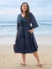 Textured Lace Patchwork Waist-Cinched Midi Dress sold by Bloomchic