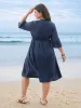 Textured Lace Patchwork Waist-Cinched Midi Dress sold by Bloomchic