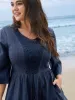Textured Lace Patchwork Waist-Cinched Midi Dress sold by Bloomchic