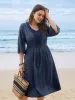 Textured Lace Patchwork Waist-Cinched Midi Dress sold by Bloomchic