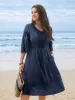 Textured Lace Patchwork Waist-Cinched Midi Dress sold by Bloomchic