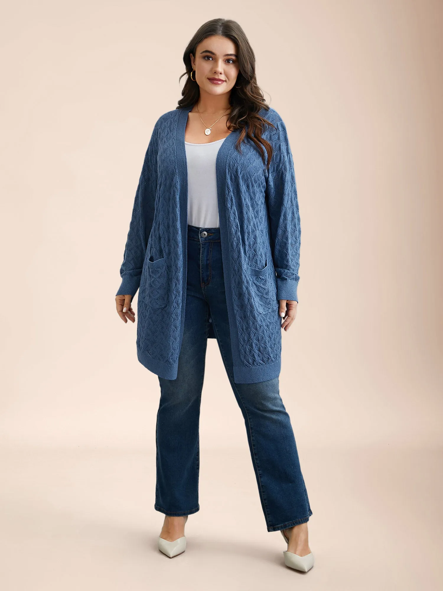 Textured Cut-Out Plain Open Front Cardigan sold by Bloomchic product image thumbnail 3