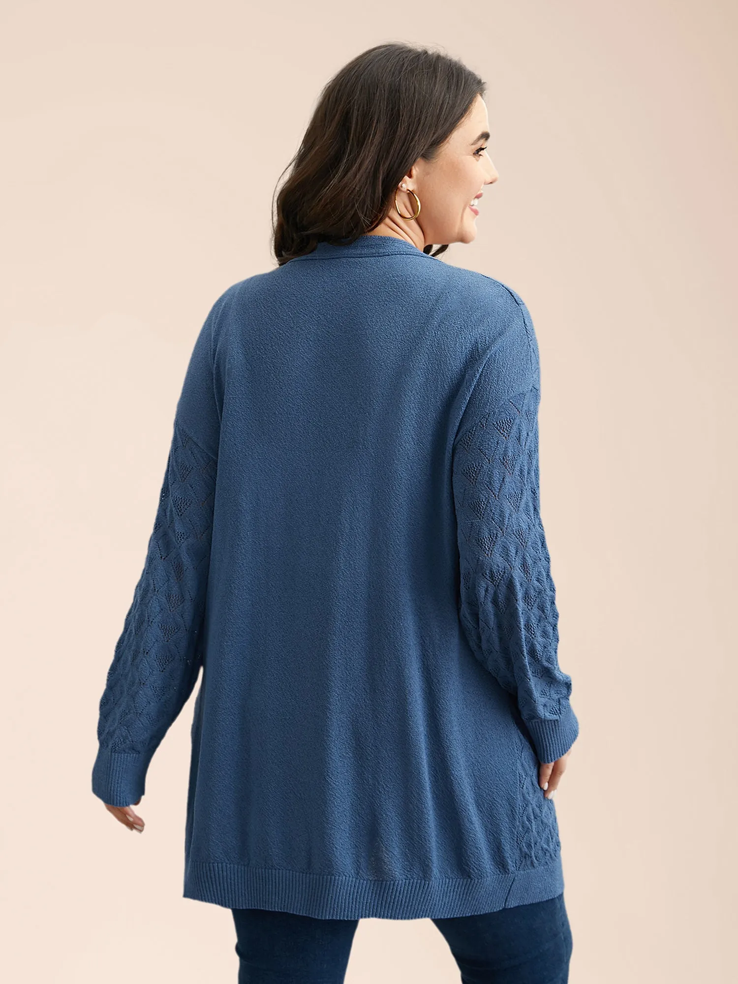 Textured Cut-Out Plain Open Front Cardigan sold by Bloomchic product image thumbnail 2