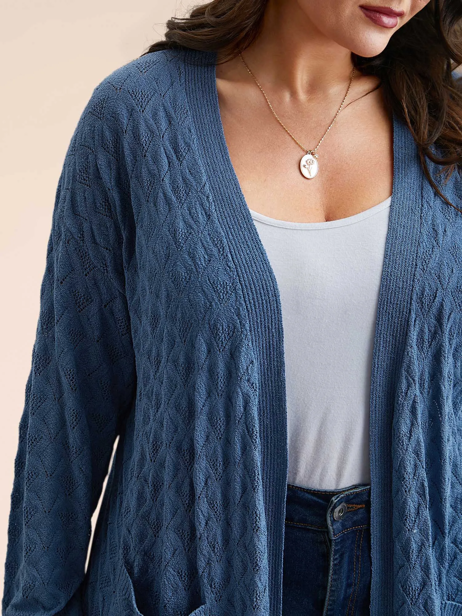 Textured Cut-Out Plain Open Front Cardigan sold by Bloomchic product image thumbnail 5