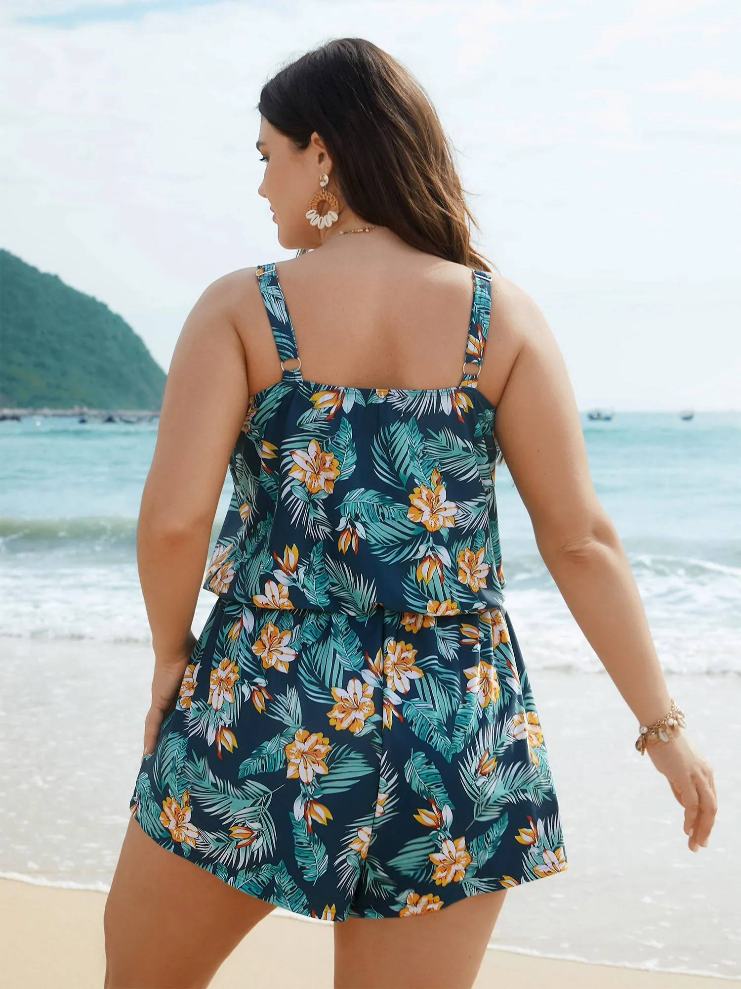 Tropical Flower Print Pockets One-Piece Swimsuit sold by Bloomchic product image thumbnail 2