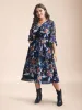 Chiffon Tropical Print Surplice Neck Midi Dress sold by Bloomchic