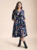 Chiffon Tropical Print Surplice Neck Midi Dress sold by Bloomchic