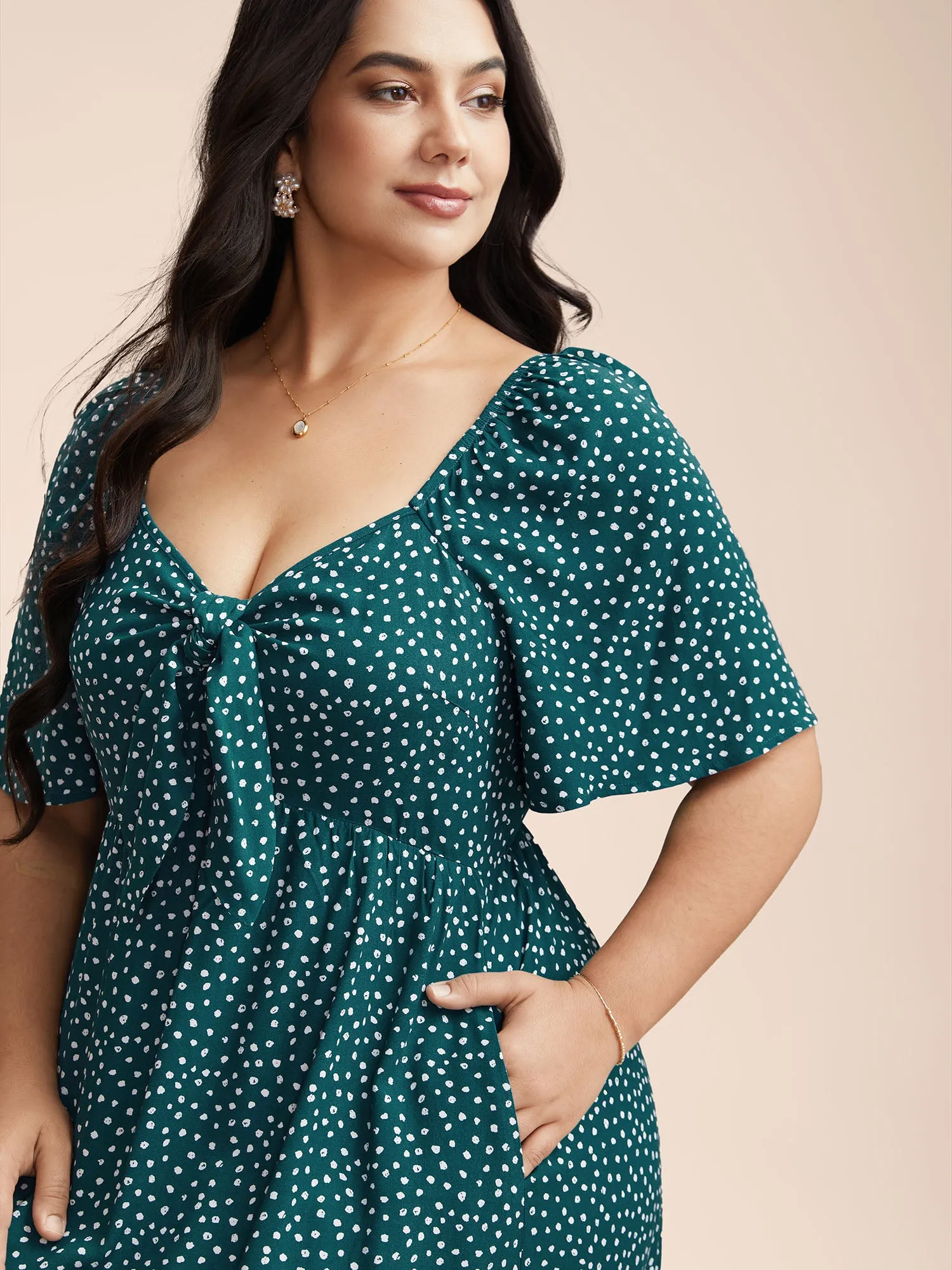 Rayon Polka Dot Neck-Tie Midi Dress sold by Bloomchic product image thumbnail 4