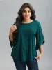 Solid Textured Curved Hem Gathered Blouse sold by Bloomchic