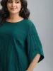 Solid Textured Curved Hem Gathered Blouse sold by Bloomchic