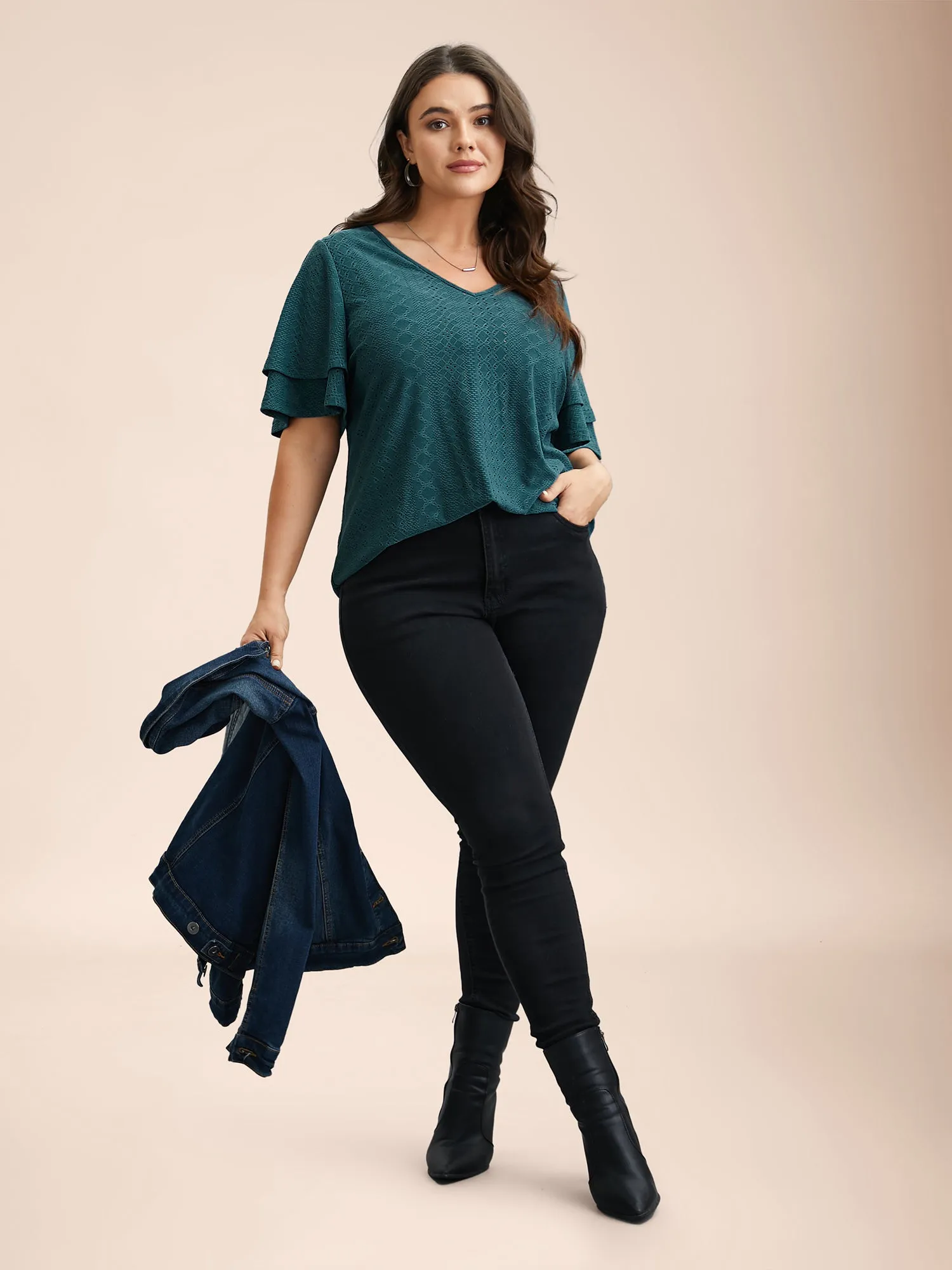 Jacquard Textured Lotus Leaf Sleeve Top sold by Bloomchic product image thumbnail 3