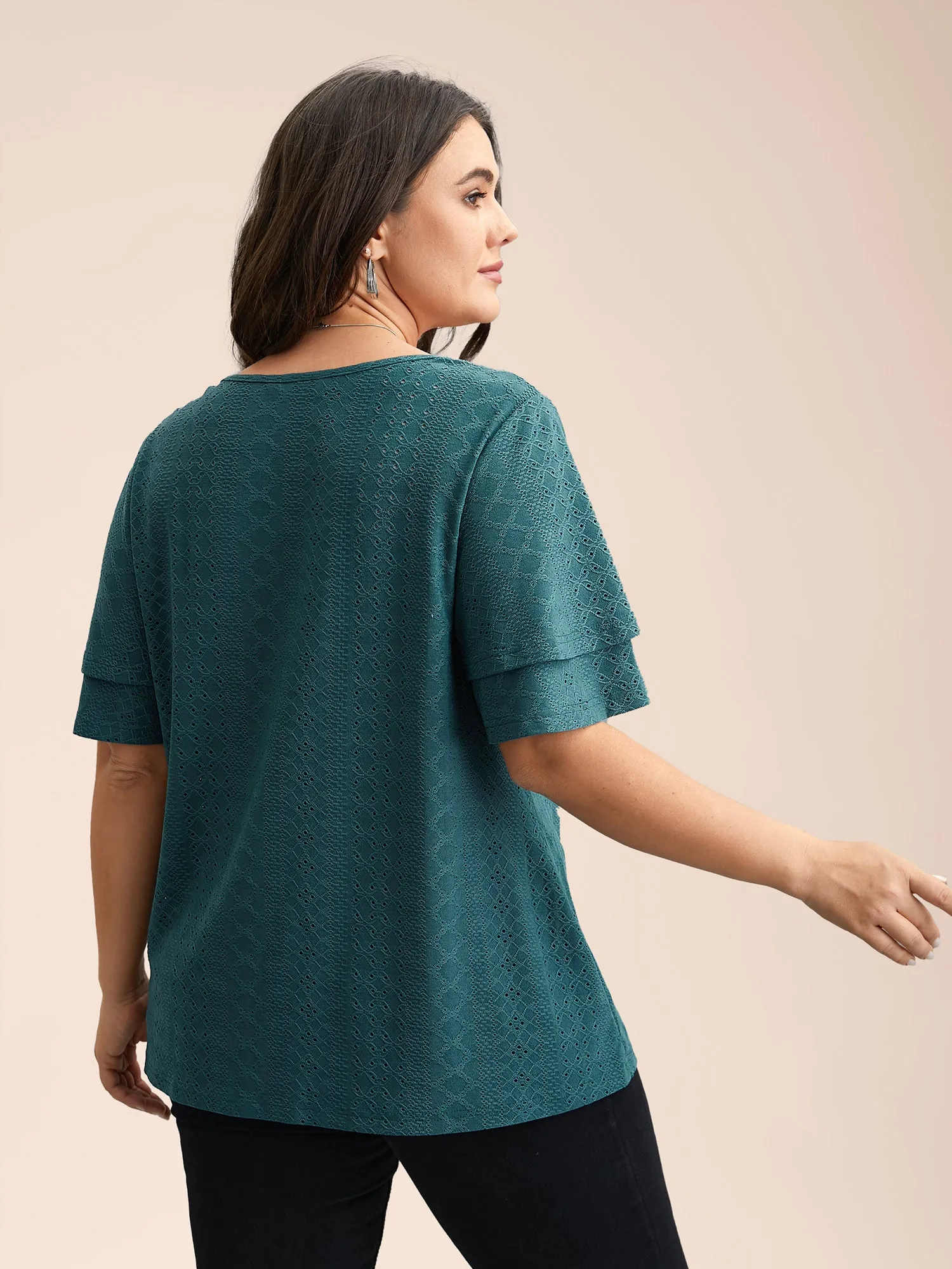 Jacquard Textured Lotus Leaf Sleeve Top sold by Bloomchic product image thumbnail 4