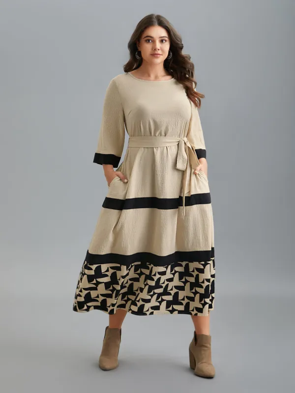 Color-Block Belted Pockets Midi Dress sold by Bloomchic