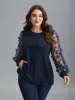 Sheer Sleeve Textured Patchwork Round Neck T-Shirt sold by Bloomchic