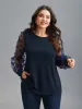 Sheer Sleeve Textured Patchwork Round Neck T-Shirt sold by Bloomchic