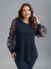 Sheer Sleeve Textured Patchwork Round Neck T-Shirt sold by Bloomchic