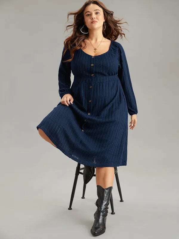 Solid Rib Knit Gathered Scoop Neck Dress sold by Bloomchic