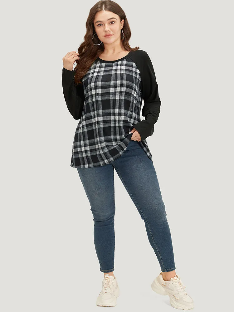 Plaid Raglan Sleeve Crew Neck T-shirt sold by Bloomchic product image thumbnail 4