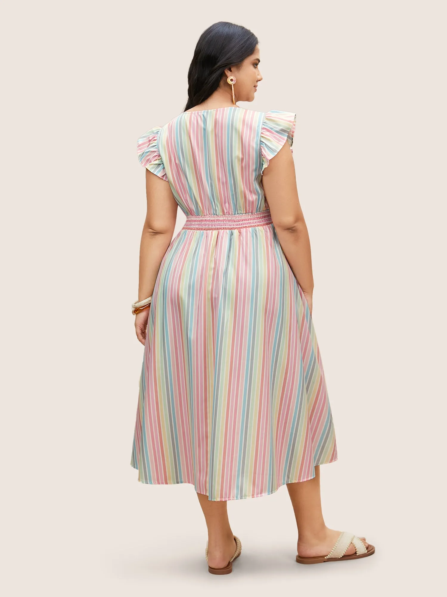 Colored Striped Button Detail Ruffles Dress sold by Bloomchic product image thumbnail 3