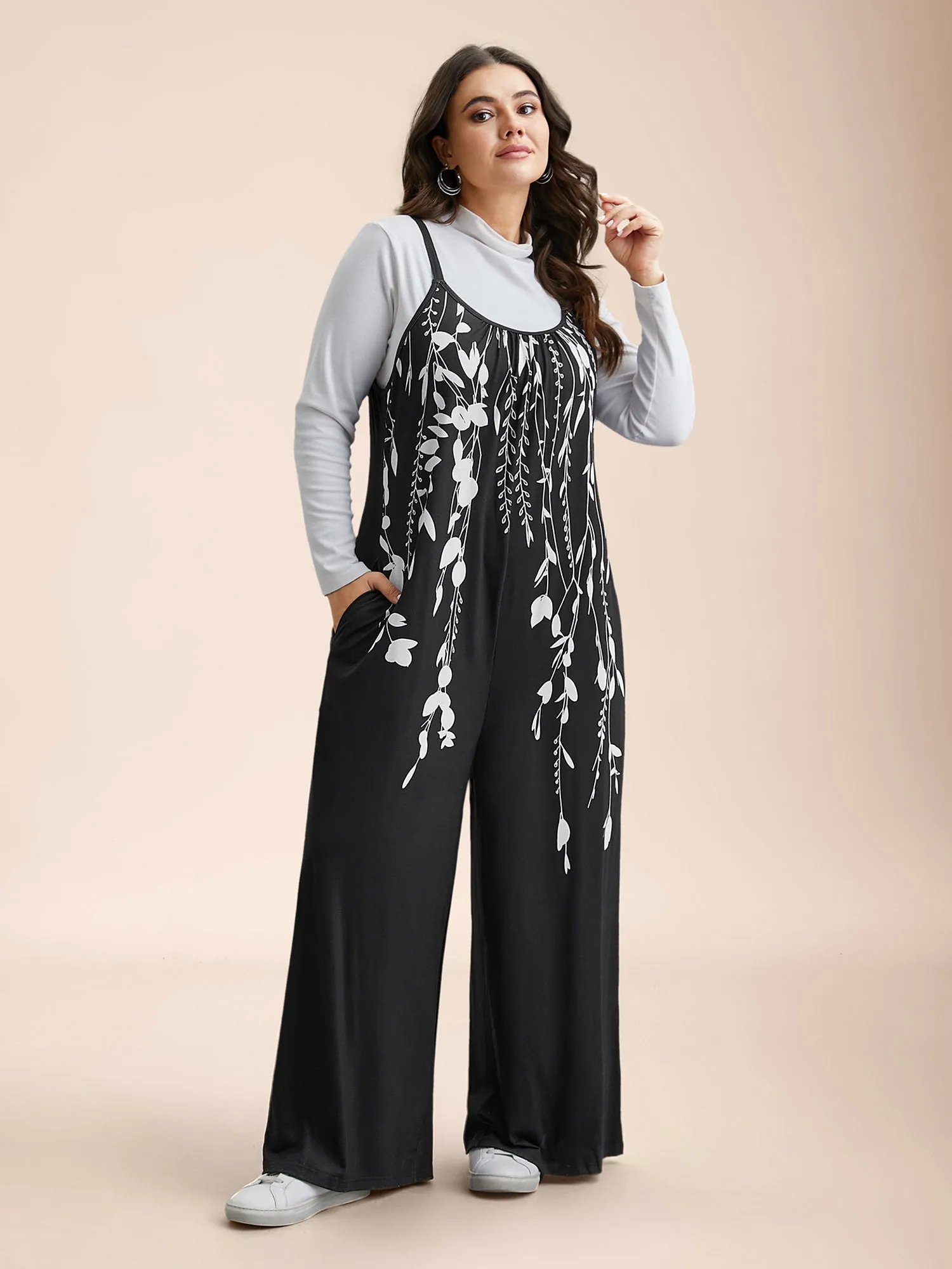 Floral Print Cami Pockets Straight-Leg Jumpsuit sold by Bloomchic product image thumbnail 4