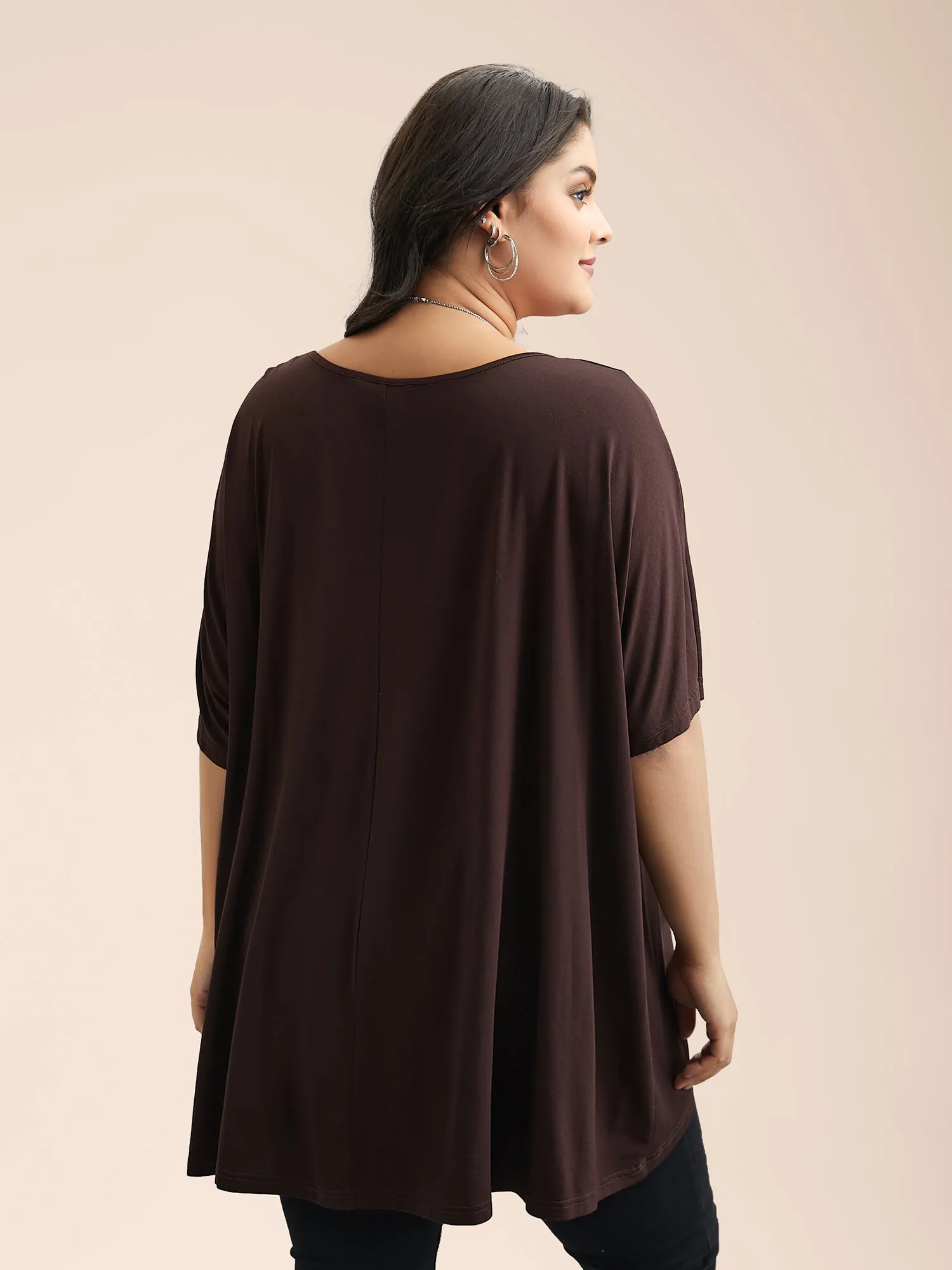 Oversize Stretchy Hi-Low Hem Plain Knit Top sold by Bloomchic product image thumbnail 3