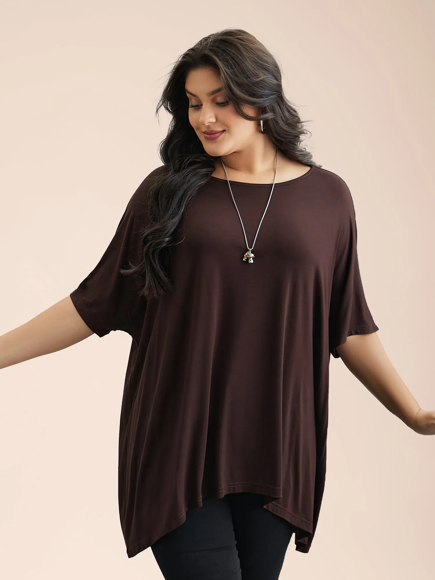 Oversize Stretchy Hi-Low Hem Plain Knit Top sold by Bloomchic product image thumbnail 2